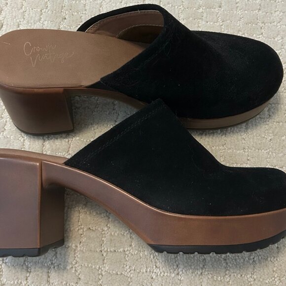 New Crown Vintage Black Suede Platform Clogs 6.5 - Picture 4 of 5